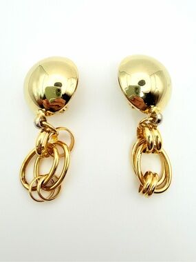 Vintage Gold Tone Chain Link Drop Clip-On Statement Earrings